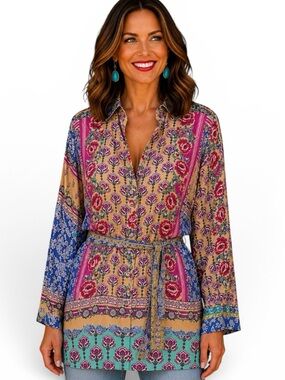 Johnny Was silk Franco Evanna Floral-Print Tunic NWT